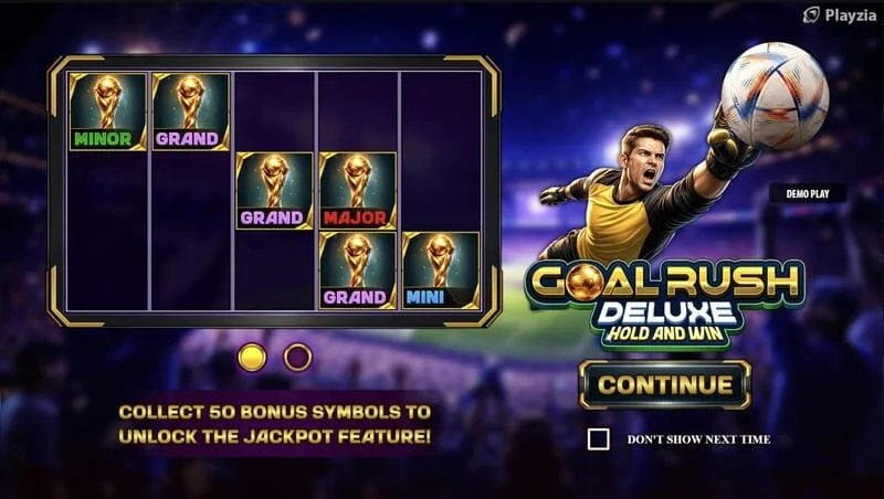 Goal Rush Deluxe - huvudmeny med hjul och stadionläktare